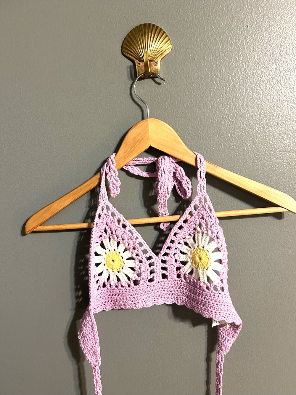 Love Sense Lavender Daisy Crochet Halter Top Sz S Women's Purple Yellow Tank